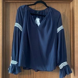 Jcrew Navy Blouse with Sheer Sleeve Detail | L